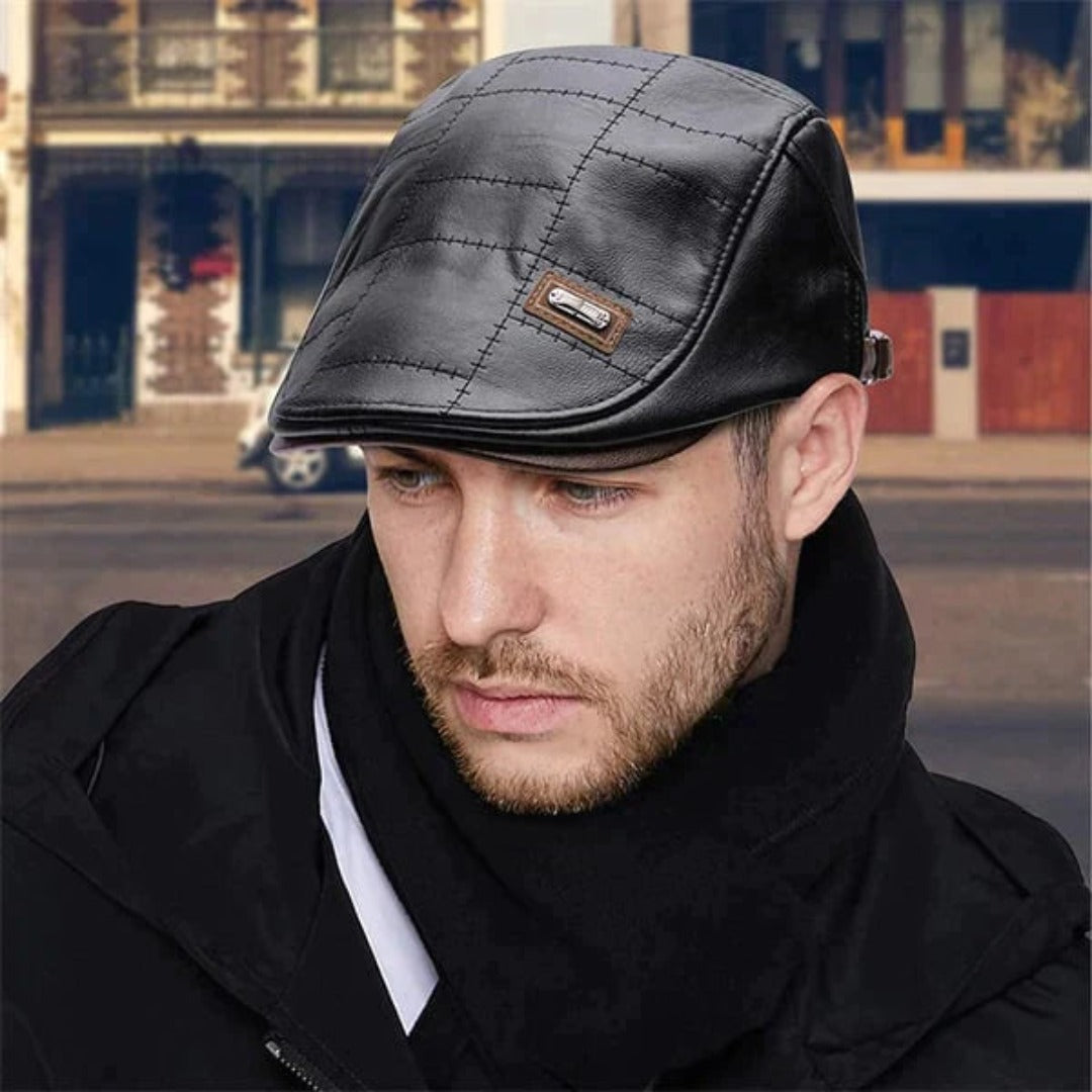 Novi™ | FlatCap  - Retro mannen leren Baret