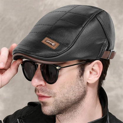 Novi™ | FlatCap  - Retro mannen leren Baret