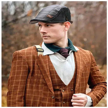 Novi™ | FlatCap  - Retro mannen leren Baret